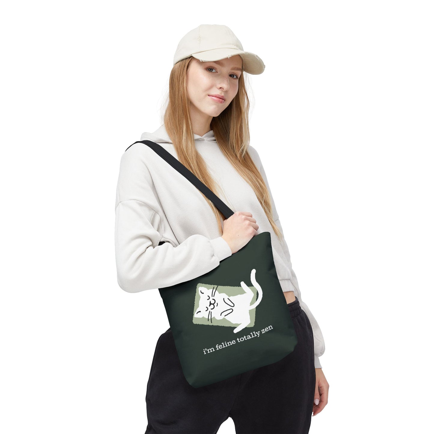 Feline Zen - Tote - Dark Olive